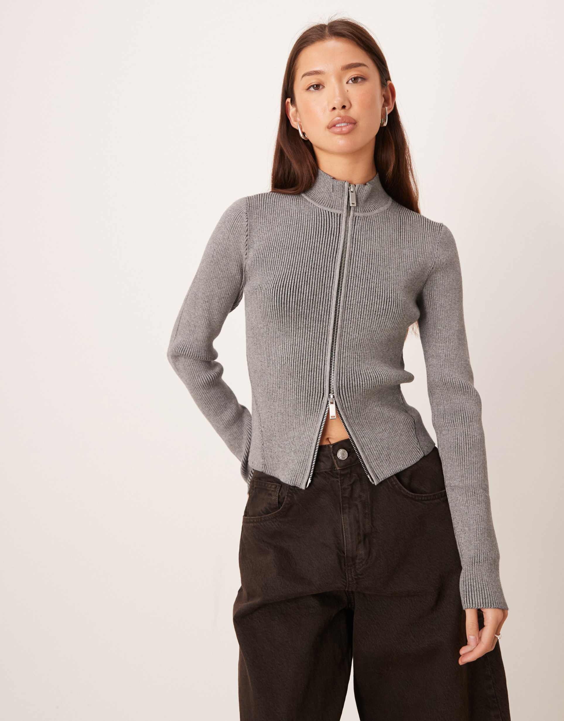 calvin klein jeans ribbed cardigan in gray