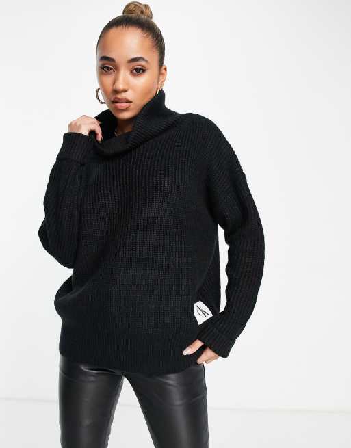 Calvin Klein Jeans ribbed oversized turtleneck knitted sweater in black