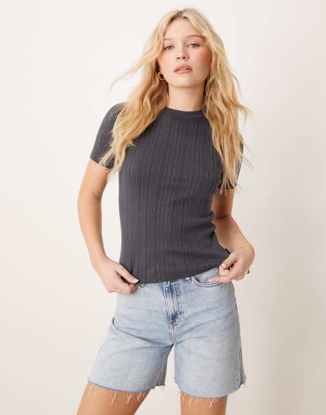 Calvin Klein Jeans ribbed T-shirt in dark gray - view 1
