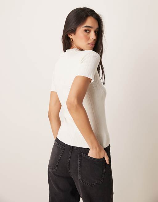 Calvin Klein Jeans ribbed T-shirt in ecru | ASOS Calvin Klein Jeans ribbed T-shirt in ecru | ASOS