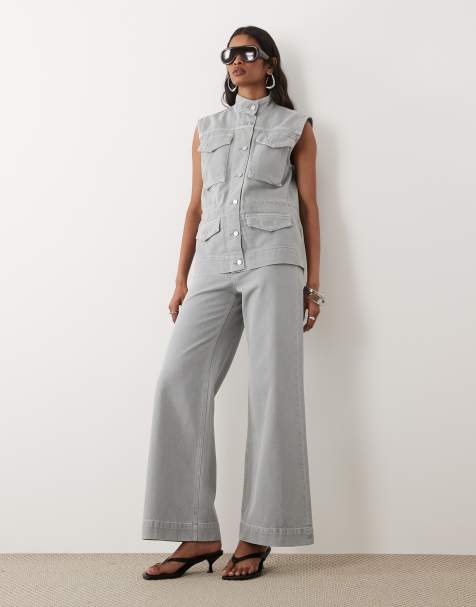 Calvin Klein Jeans – Ribcage – Denim-Jeans in sanftem Grau mit weitem Bein - view 1