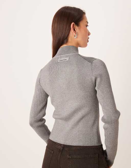 Calvin Klein Jeans - Ribstrikket grå cardigan, 4 af 4