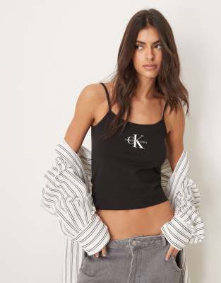 Calvin Klein Jeans - Riemchen-Trägertop in Schwarz mit schwarz-weißem Logo