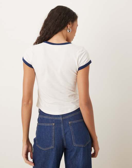 Calvin Klein Jeans ringer baby t-shirt in white and navy, 2 of 4
