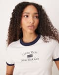 [Calvin Klein Jeans] Calvin Klein Jeans ringer baby tee in white and navy S White
