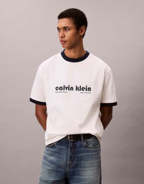 Calvin Klein Jeans – Ringer-T-Shirt in Wollweiß mit Retro-Logo - view 1