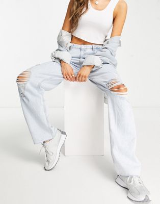 Calvin Klein Jeans ripped raw hem 90's straight jean in light wash