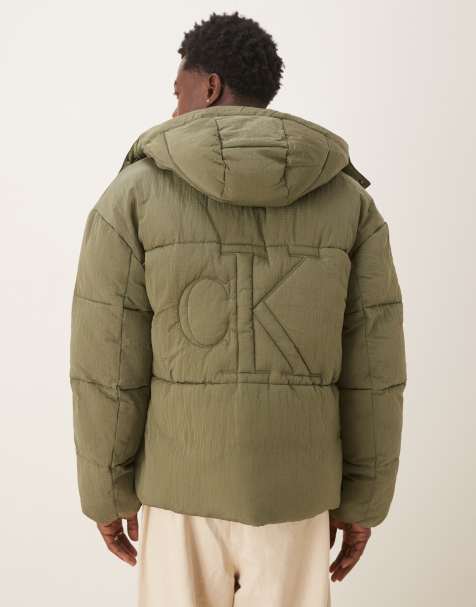 Calvin Klein Jeans ripstop quilted puffer jacket in olive green - view 1