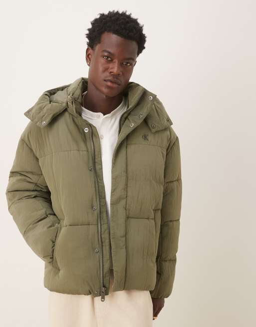 Jeans Puffer Jacke Oliv Olive Green Puffer Jacket Outfit Men Dark