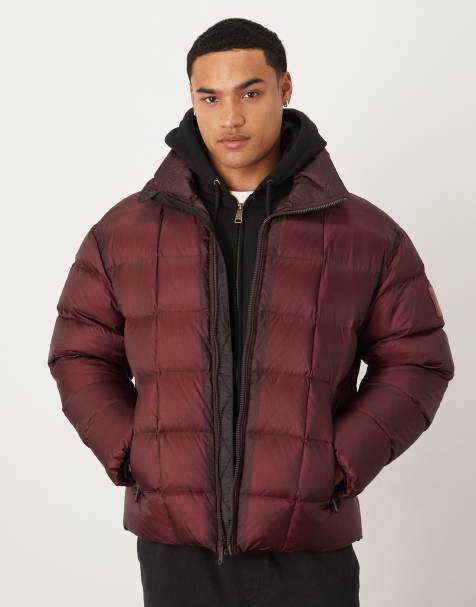 Calvin Klein Jeans ripstop quilted two-tone puffer jacket in burgundy - view 1