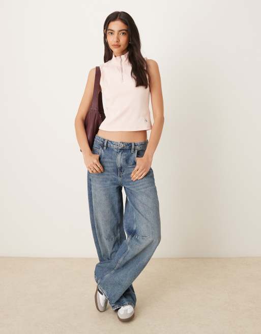 Calvin Klein Jeans - Ærmeløs lyserød polotop med 1/4 lynlås, 3 af 4
