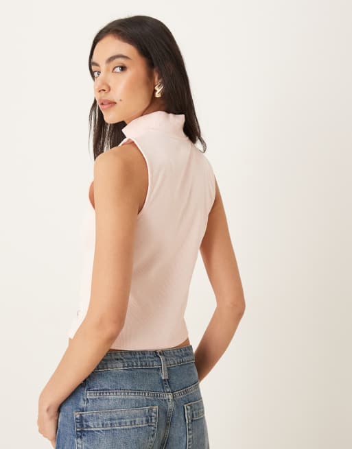 Calvin Klein Jeans - Ærmeløs lyserød polotop med 1/4 lynlås, 4 af 4