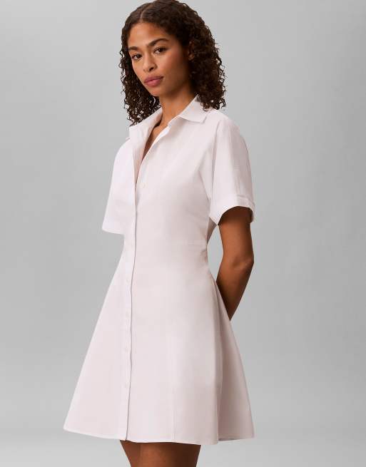 Calvin Klein Jeans robe chemise courte en popeline de coton blanc brillant, 3 de 6