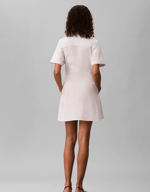 Calvin Klein Jeans robe chemise courte en popeline de coton blanc brillant, 4 de 6