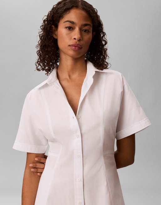 Calvin Klein Jeans robe chemise courte en popeline de coton blanc brillant, 5 de 6
