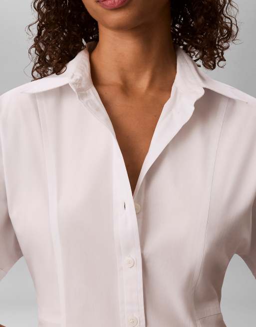 Calvin Klein Jeans robe chemise courte en popeline de coton blanc brillant, 6 de 6