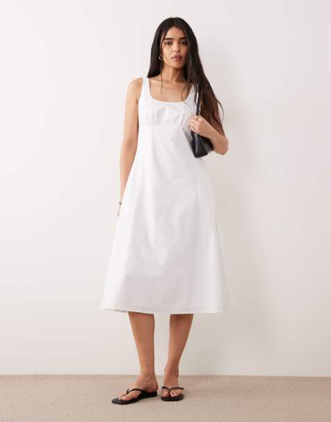 Calvin Klein Jeans - Robe mi-longue en popeline de coton - Blanc - view 1