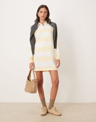Jeans - Robe polo courte avec manches longues et rayures - Jaune XS