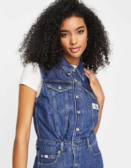 Calvin Klein Jeans Robe sans manches en jean Délavage moyen ASOS