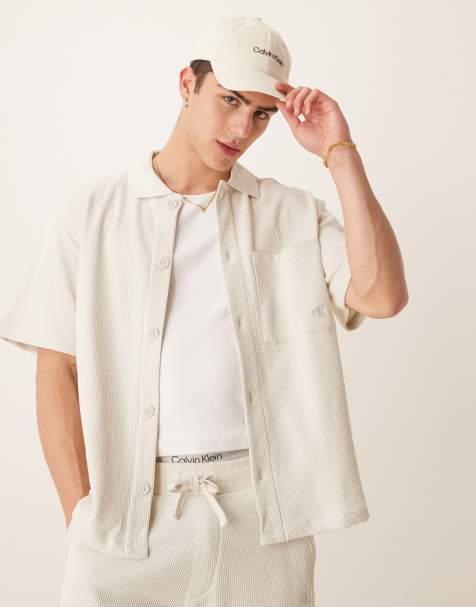 Calvin Klein Jeans – Robuste Hemdjacke in Wollweiß mit Waffelstruktur - view 1
