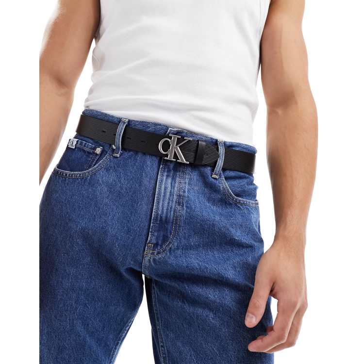 Calvin Klein Jeans round mono leather 35mm belt in black