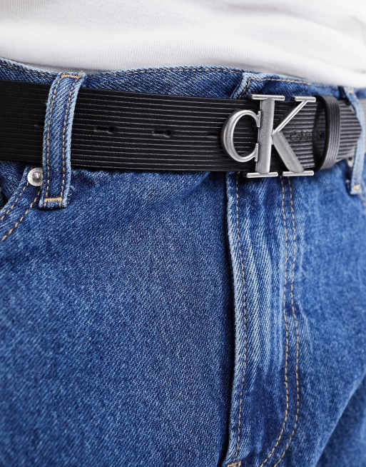 Calvin Klein Jeans round mono leather 35mm belt in black | ASOS