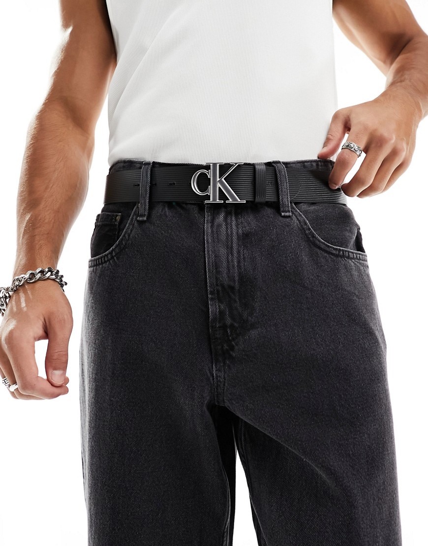 Calvin Klein Jeans Est.1978 Round Mono Plaque 40mm Leather Belt In Black