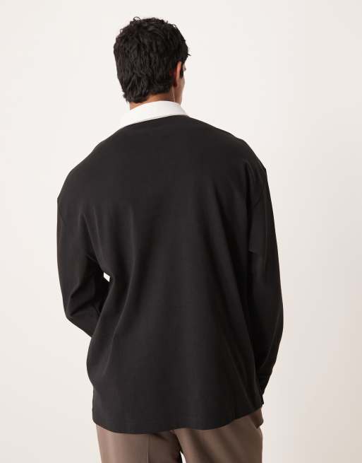 Calvin Klein Jeans – Rugby-Hemd in Schwarz mit kontrastierendem Kragen , 3 von 5