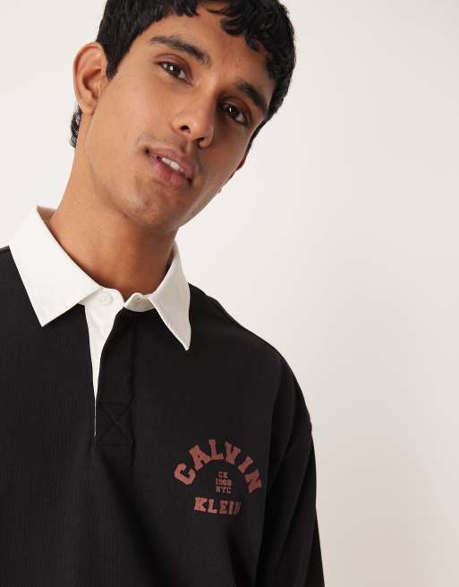 Calvin Klein Jeans – Rugby-Hemd in Schwarz mit kontrastierendem Kragen , 5 von 5