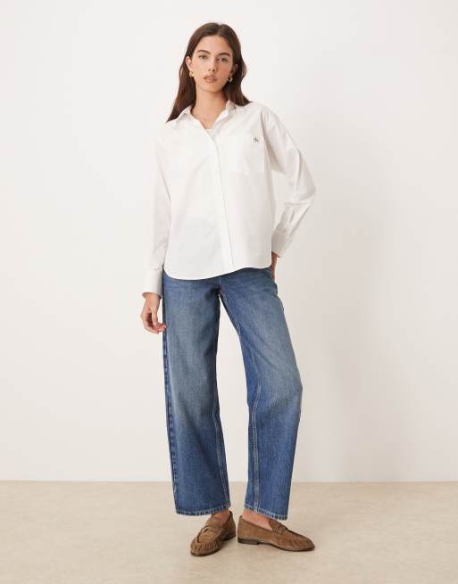 Calvin Klein Jeans - Ruimvallend overhemd van katoen popeline in wit , 4 van 4