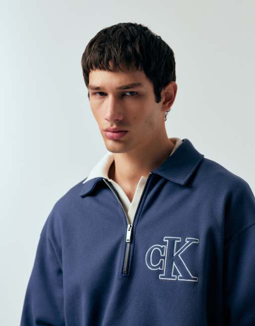 Calvin Klein Jeans - Ruimvallend sweatshirt met korte rits in blauw, 3 van 5