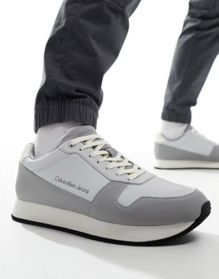 Calvin Klein Jeans leather runner trainers in grey - ASOS Price Checker