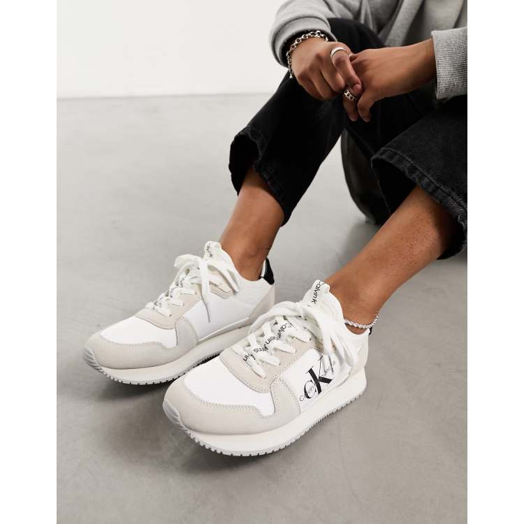 Calvin Klein Jeans runner sock laceup sneakers in white | ASOS