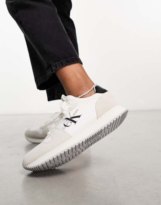 Calvin Klein Jeans runner sock laceup sneakers in white | ASOS | Sneaker low