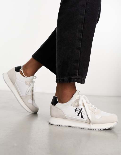 Calvin Klein Jeans runner sock laceup sneakers in white | ASOS