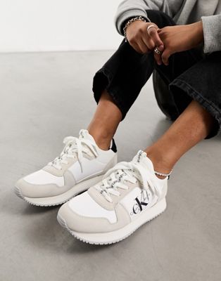  runner sock laceup trainers in white
