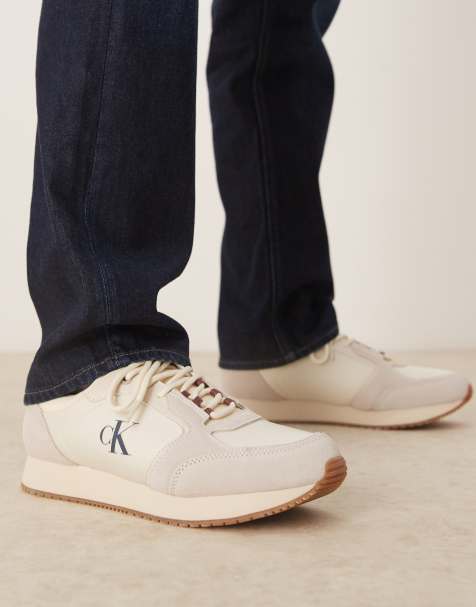 Calvin Klein Jeans runner trainers in beige with gum sole - view 1