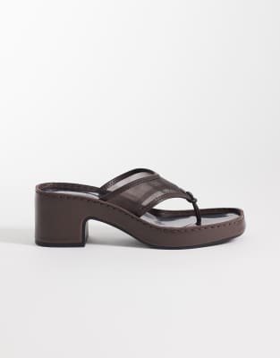 Calvin Klein Jeans - Sandalen aus Leder und Netzstoff in Braun mit Blockabsatz-Brown
