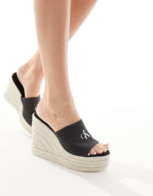 Calvin Klein Jeans slide wedge rope sandals in multi - ASOS Price Checker