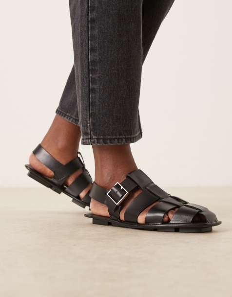 Calvin Klein Jeans - Sandali bassi in pelle neri con fibbia stile pescatore - view 1