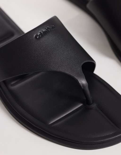 Calvin Klein Jeans - Sandali infradito bassi in pelle neri, 4 di 4
