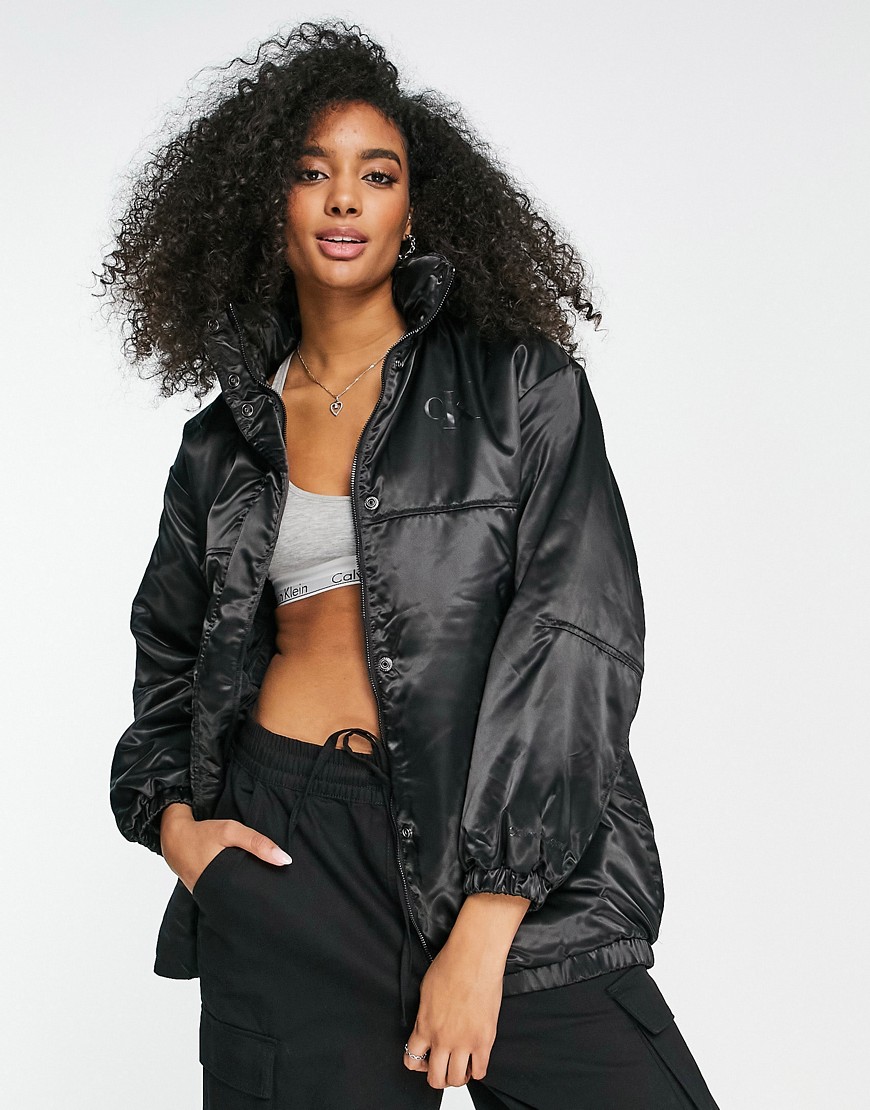 Suri Weg huis Woning Calvin Klein Jeans satin bomber jacket in black - Asos UK | StyleSearch