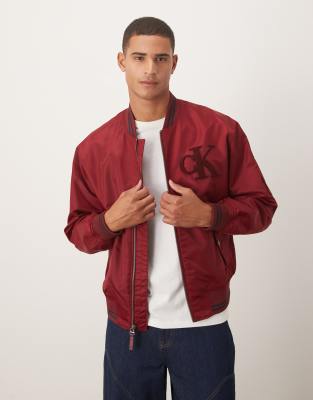 Calvin Klein Jeans Calvin Klein Jeans satin bomber jacket in burgundy-Red