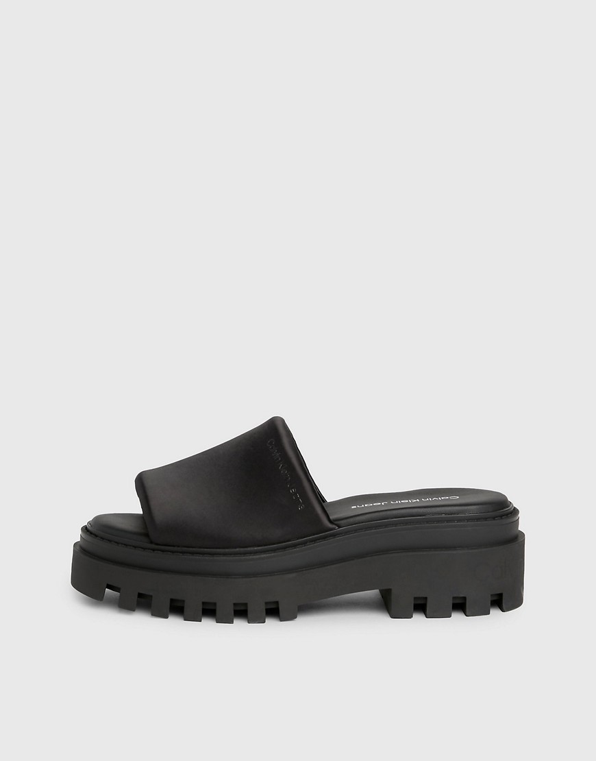Calvin Klein Jeans Satin Platform Sandals in Ck Black