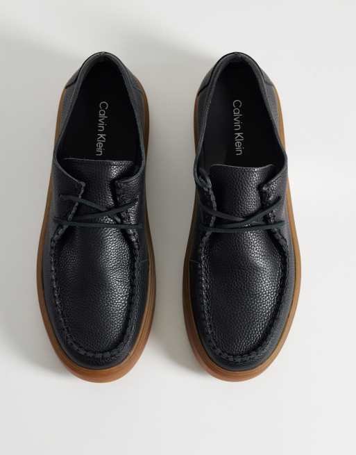 Calvin Klein Jeans - Scarpe stringate in pelle ibride con suola spessa e cucitura nere, 2 di 4