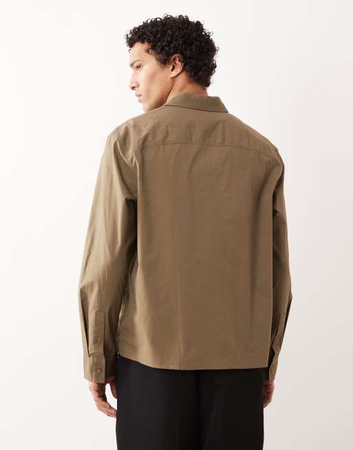 Calvin Klein Jeans – Schlichte Hemdjacke in Hellbraun mit Reißverschluss, 4 von 5