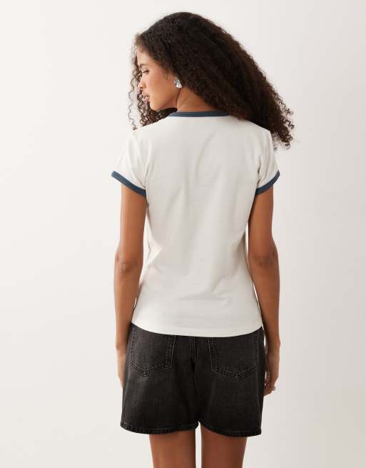 Calvin Klein Jeans – Schmal geschnittenes Ringer-T-Shirt in Wollweiß, 4 von 4