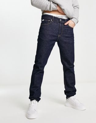 Calvin Klein Jeans slim tapered fit jeans in dark rinse wash - ASOS Price Checker