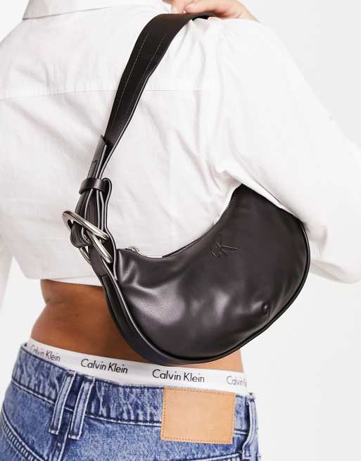 Calvin Klein Jeans - Schoudertas van imitatieleer met monogramlogo in zwart