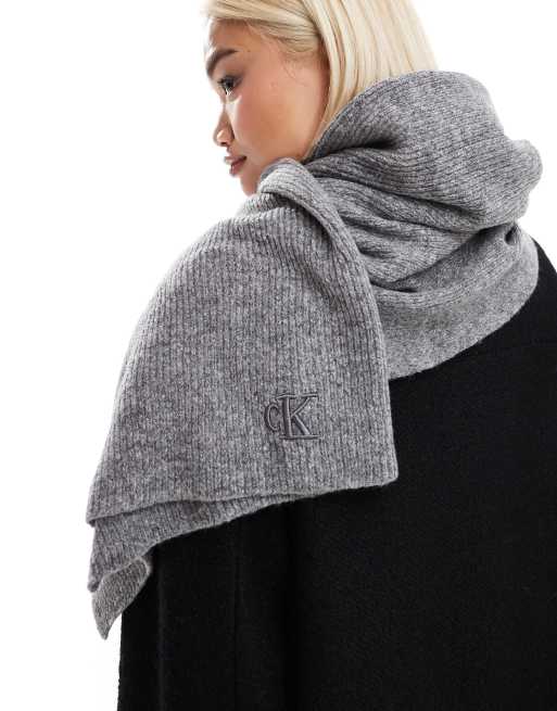 Calvin Klein Jeans - Sciarpa grigio mélange con ricamo spesso , 2 di 4